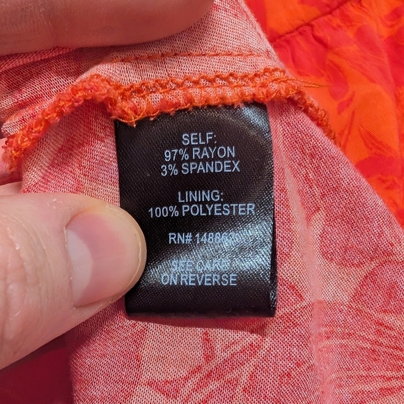 TORRID (2X) Lace Up Hi-Low Babydoll Dress Stretch Challis Floral Orange - Picture 7 of 9